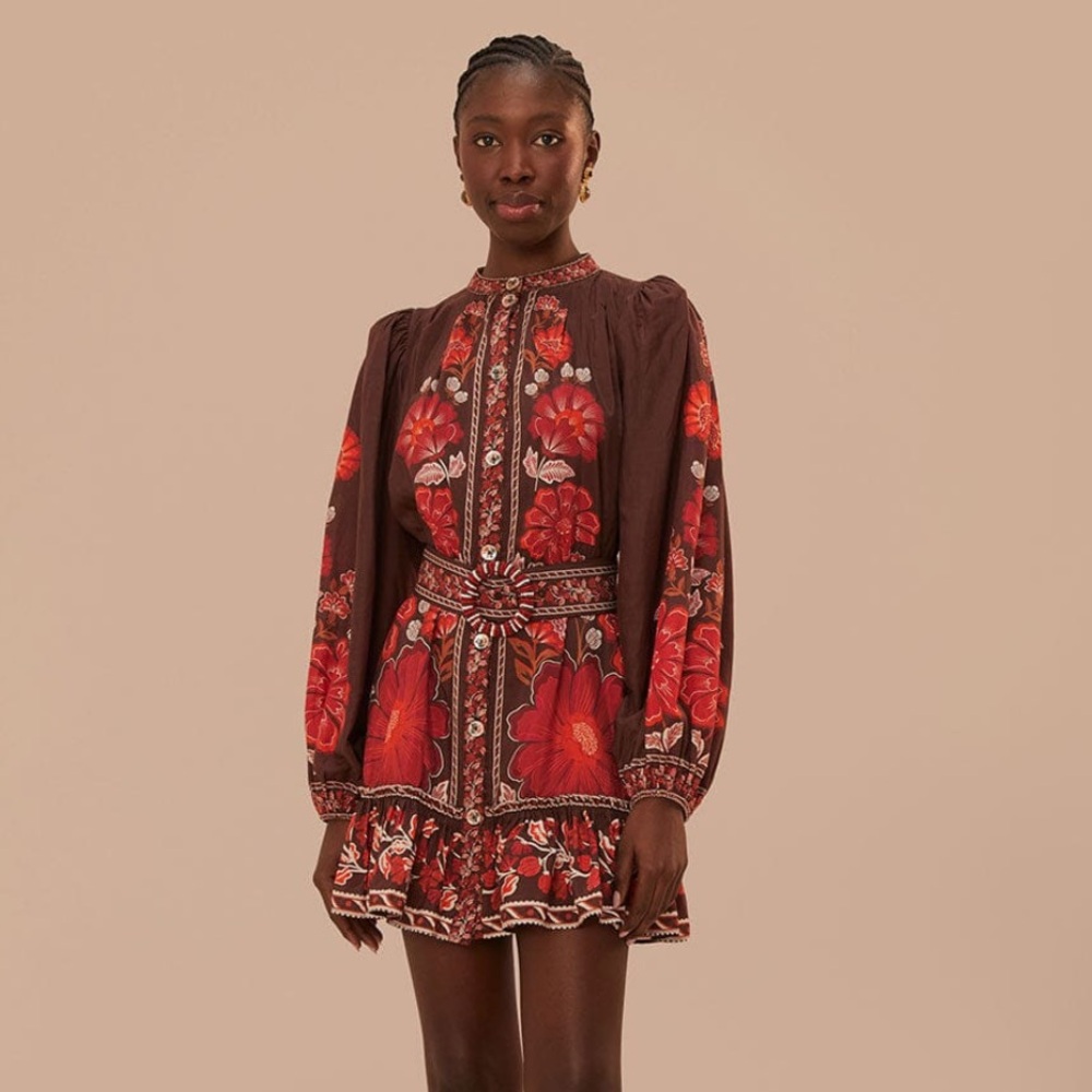 Farm Rio Brown Gigi Tapestry Mini Dress size M